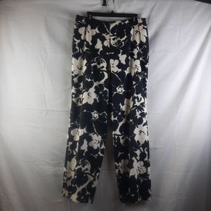 Talbots stretch Black Cream Floral Abstract silk blend High Rise flare pant 12